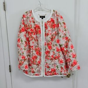 Dennis Basso Floral Puffer Jacket - Red and Green